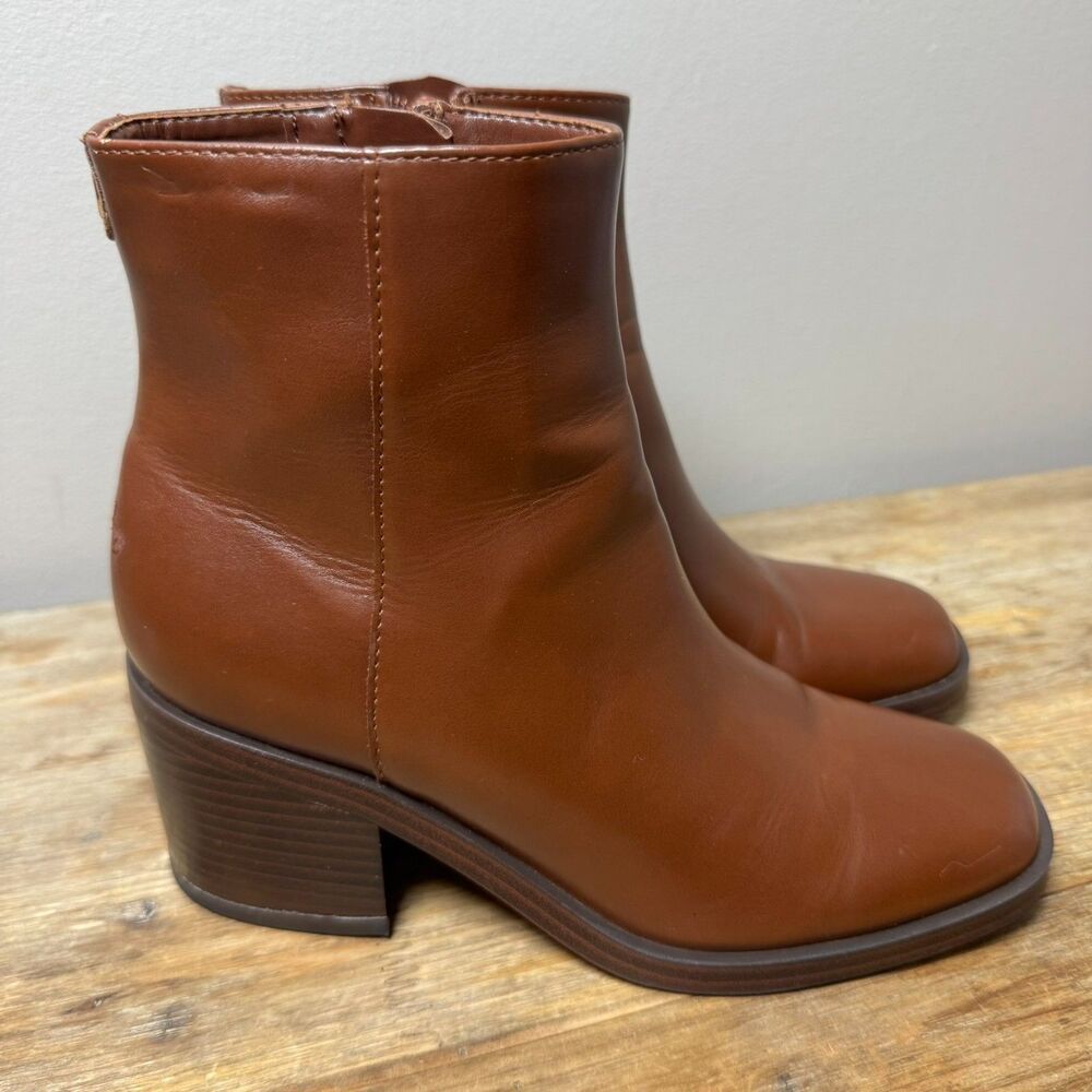 Nine West Amatto Womens Size 6 Brown Square Toe Block Heel Ankle Boots Fall Zip
